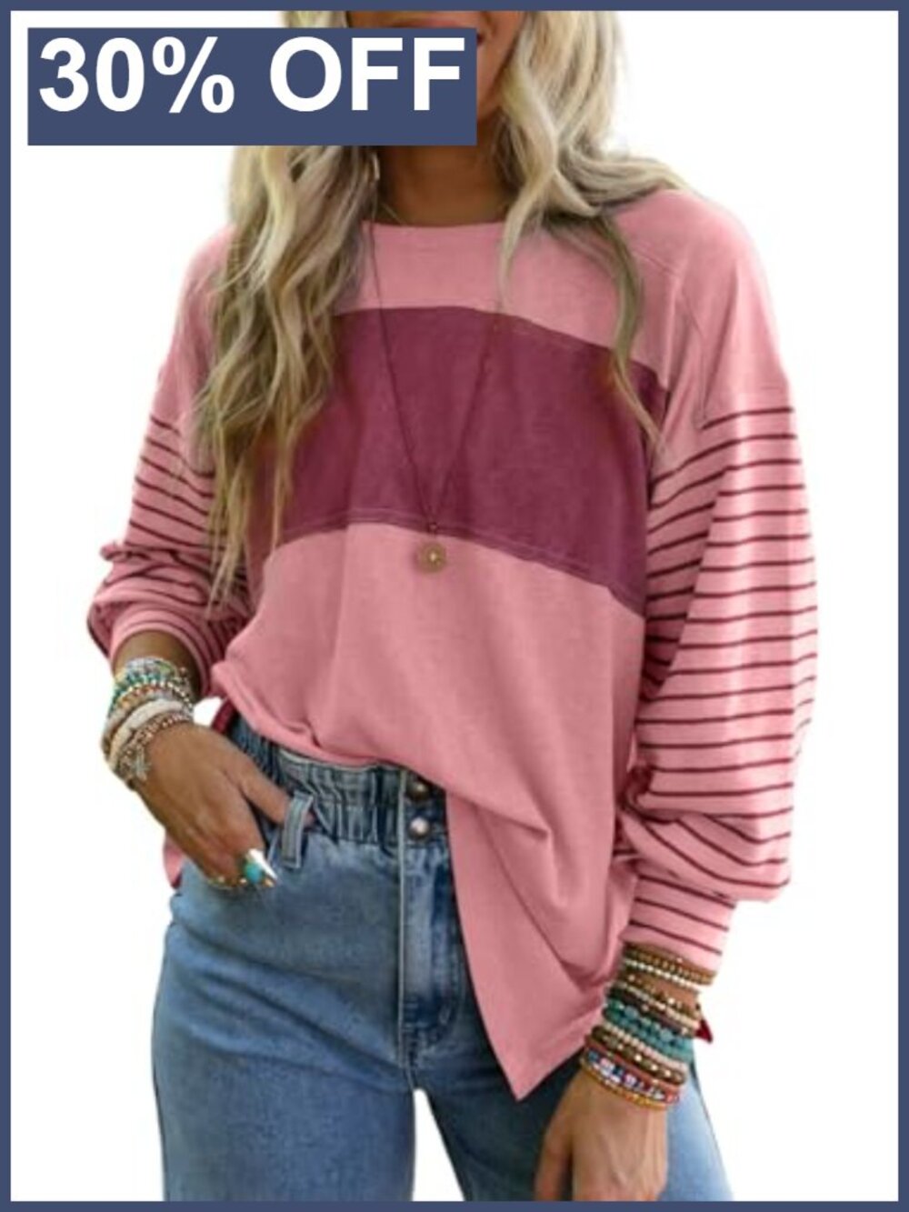 Dokotoo Oversized Color Block Long Sleeve Tunic Top